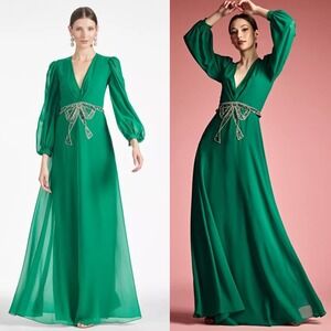 Sachin & Babi NEW Ramsey Embellished Bow Gown in Malachite Green $1,095 - Size 8